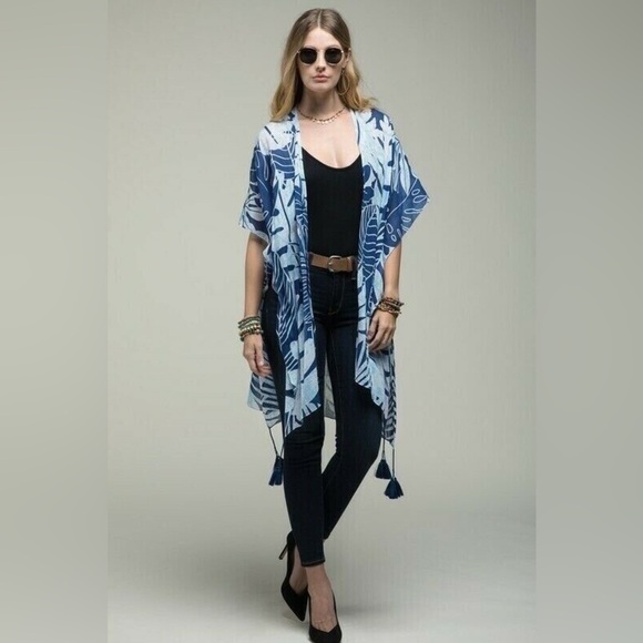 Ruggine Other - Women's Tropical Leaf Kimono Blue Cover Up One Size